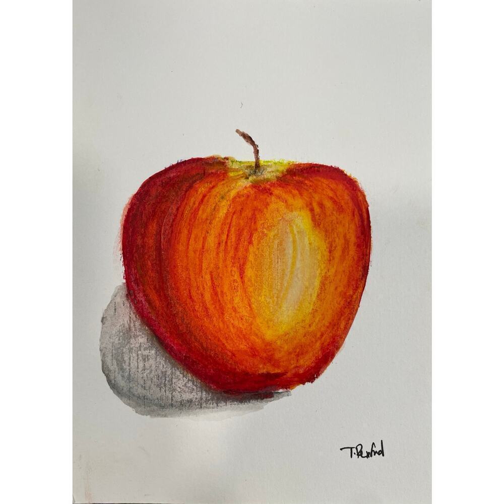 Hand painted watercolor original painting apple red yellow green